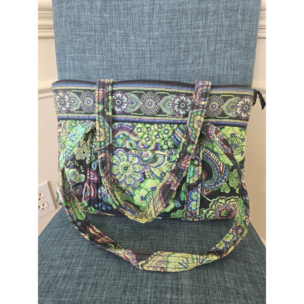 Vera Bradley Lilli Bell Quilted Cotton Tote Bag‎ Paisley Floral Green Blue Purse